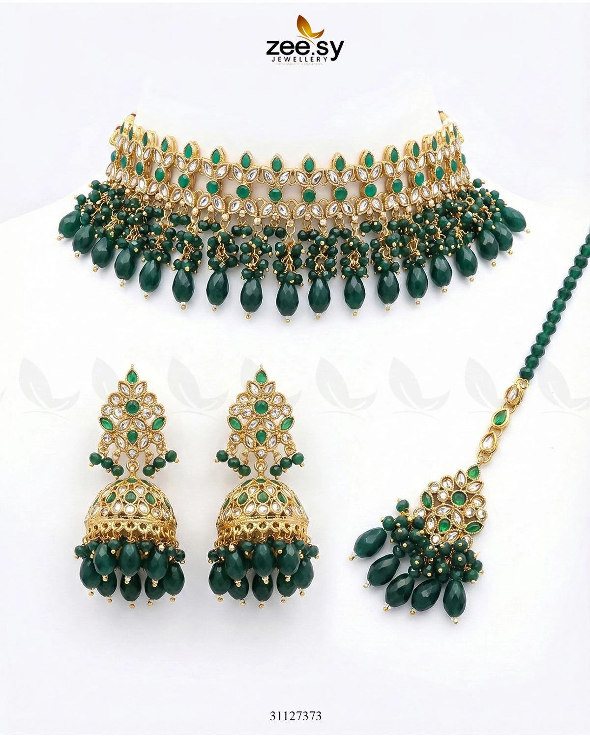 Brides Whisper Pearl Bridal Set Green - Zeesy Jewellery