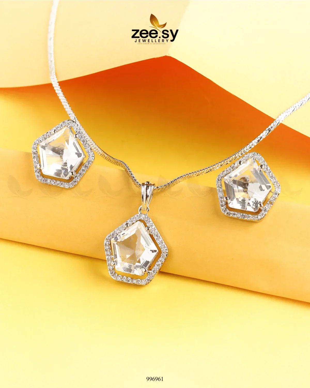 Daimond Pendant Set White - Zeesy Jewellery