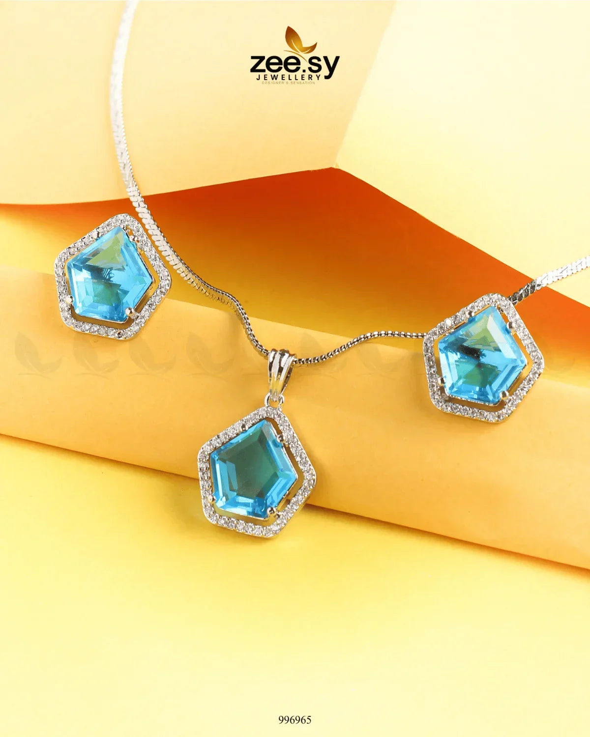 Daimond Pendant Set Ocean Blue - Zeesy Jewellery