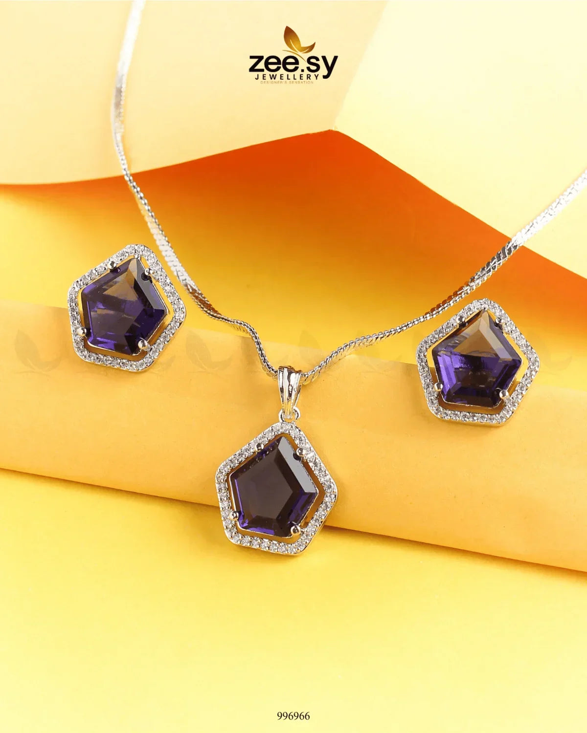 Daimond Pendant Set Purple - Zeesy Jewellery