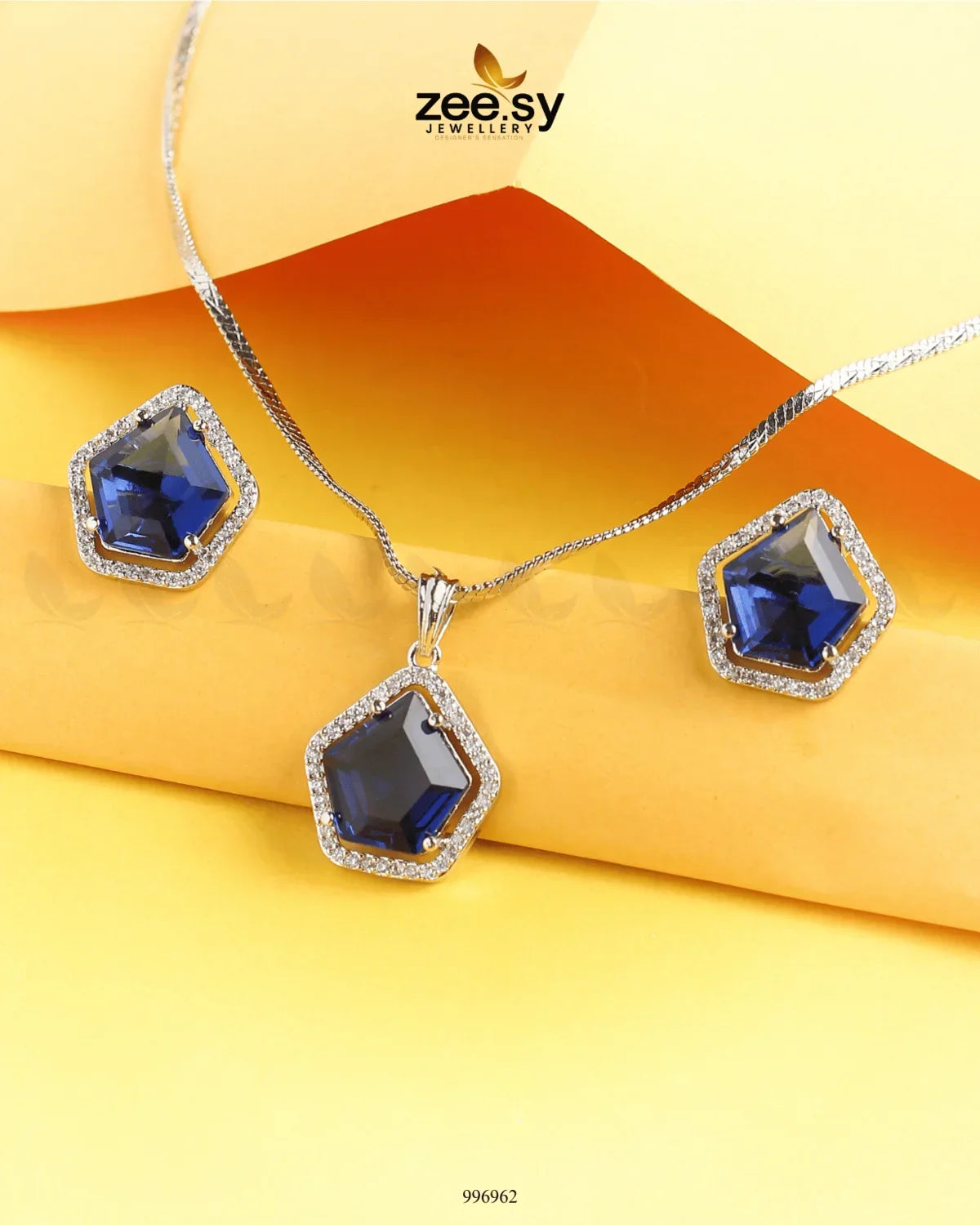 Daimond Pendant Set Dark Blue - Zeesy Jewellery