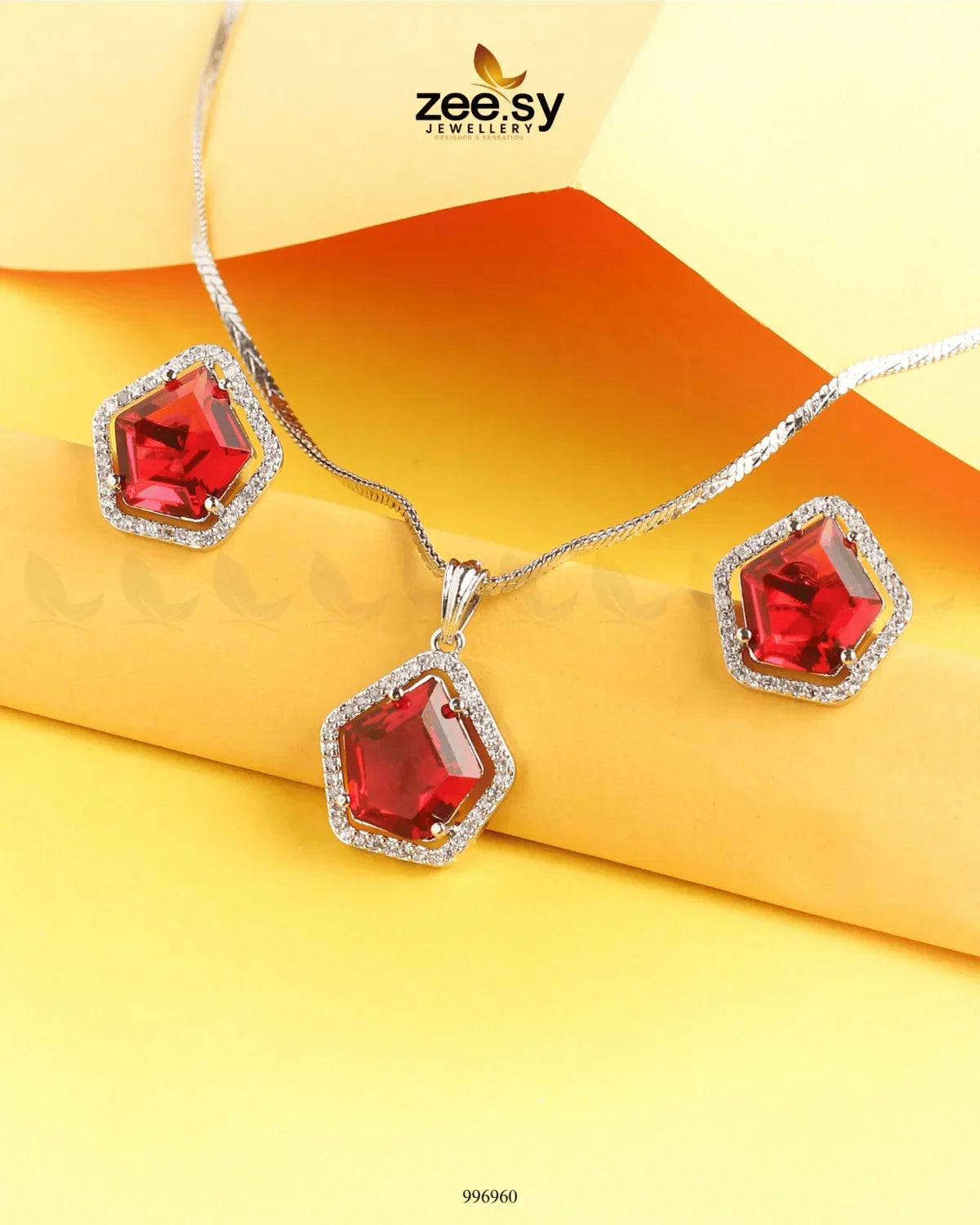 Daimond Pendant Set Fuchsia - Zeesy Jewellery