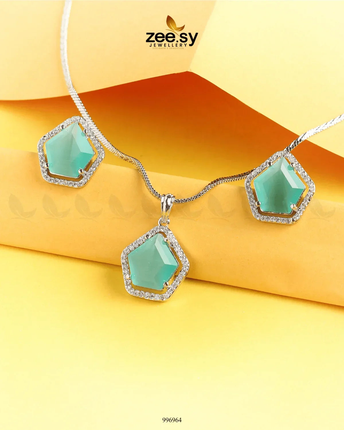 Daimond Pendant Set Mint Green - Zeesy Jewellery