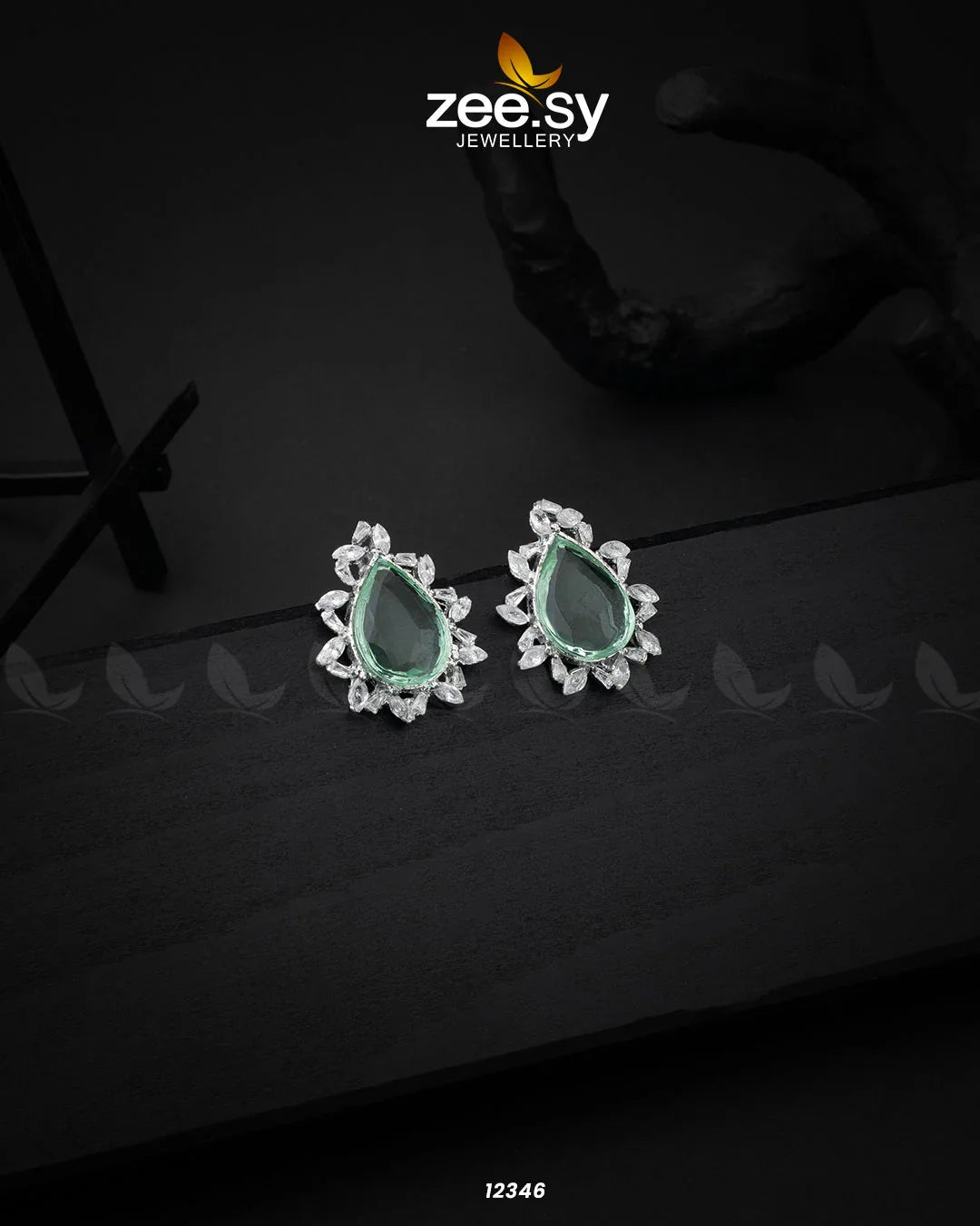 Oval Star Earrings Silver Mint Green - Zeesy Jewellery