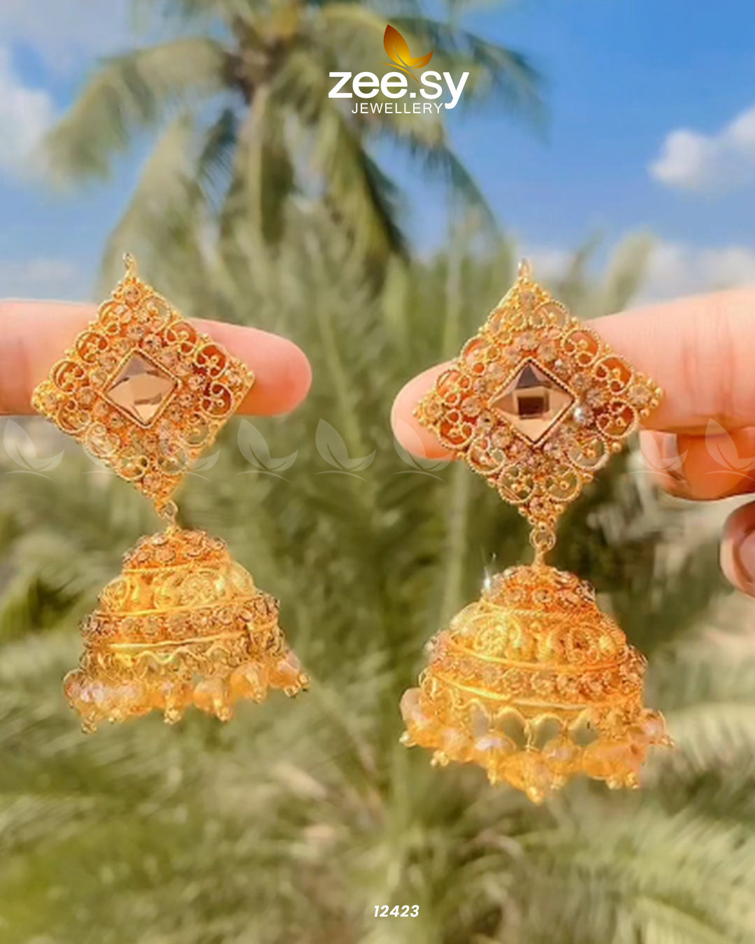 Ethnic Jhumki Earrings Golden Champagne - Zeesy Jewellery