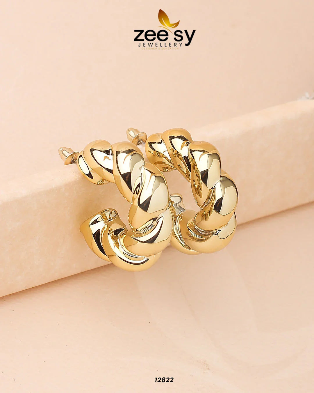 Twisted Hoop Earring Golden - Zeesy Jewellery