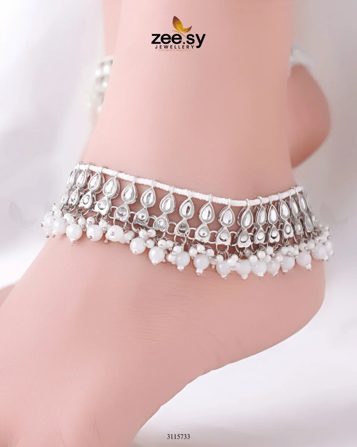 Atefeh Anklet Silver White - Zeesy Jewellery