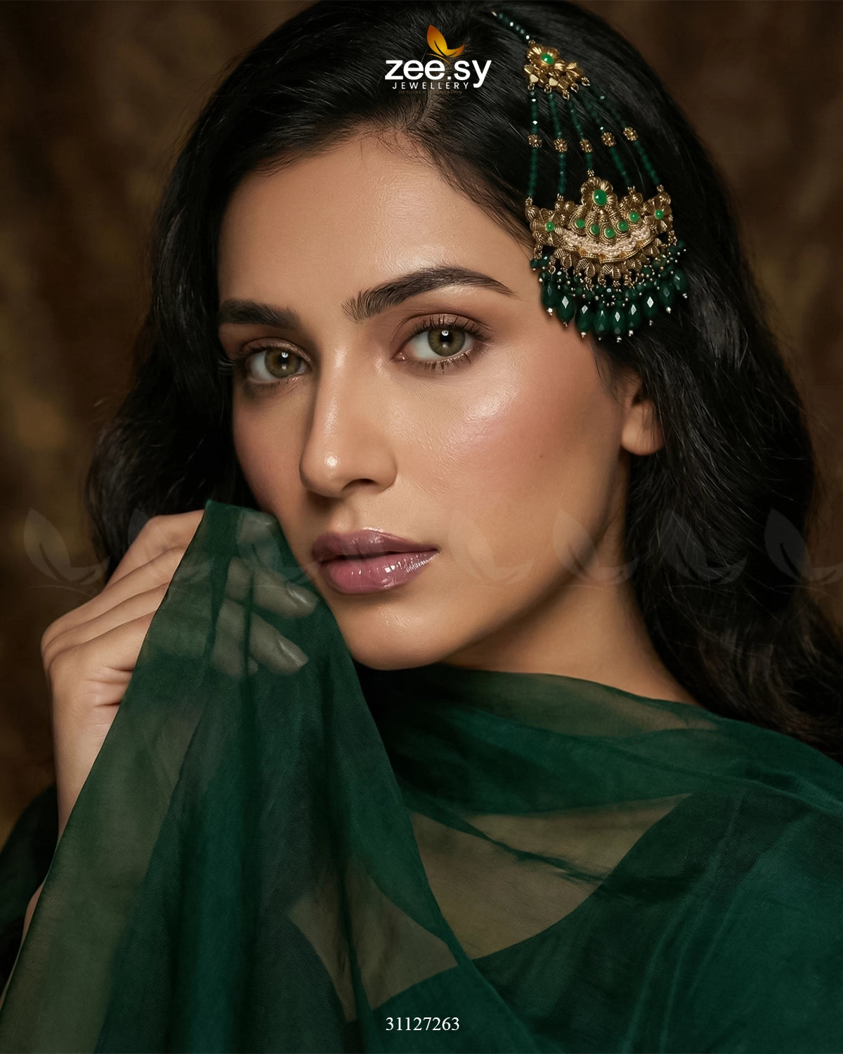 Antique Bloom Pearl Cascade Jhumar Green - Zeesy Jewellery