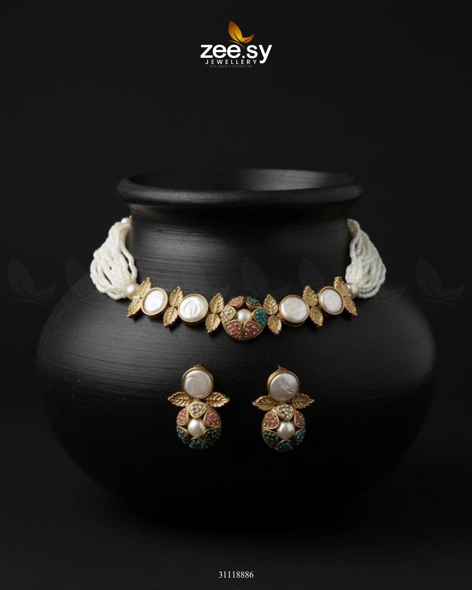 Crest Choker Necklace Set Multi - Zeesy Jewellery