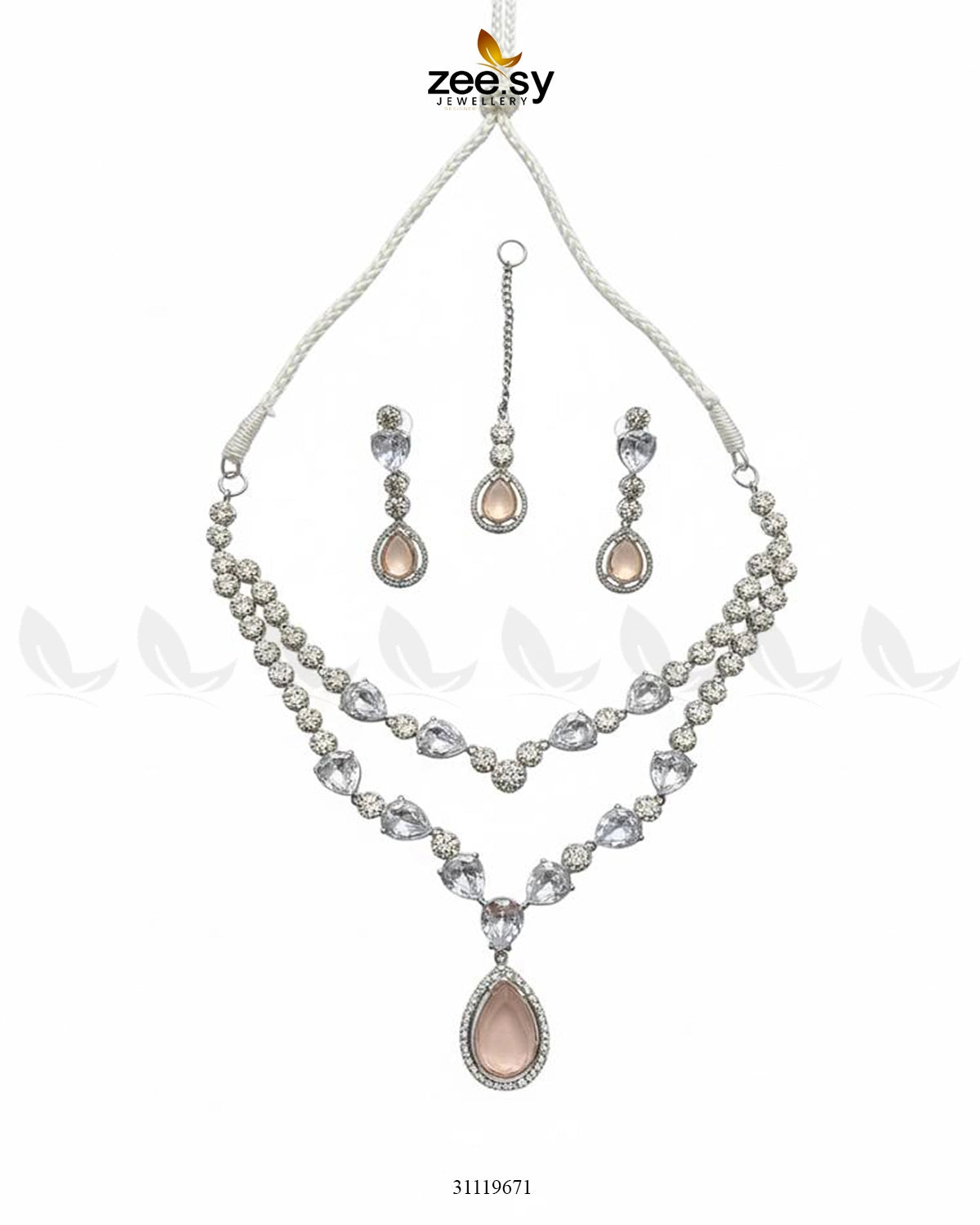 Interlock Traditional Necklace Set Silver Champagne - Zeesy Jewellery