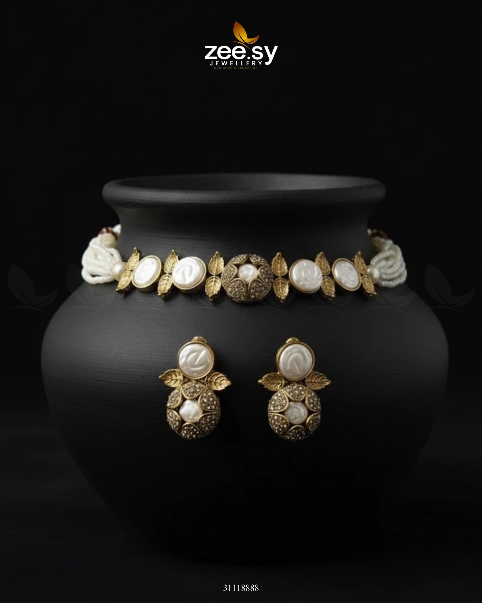 Crest Choker Necklace Set Champagne - Zeesy Jewellery