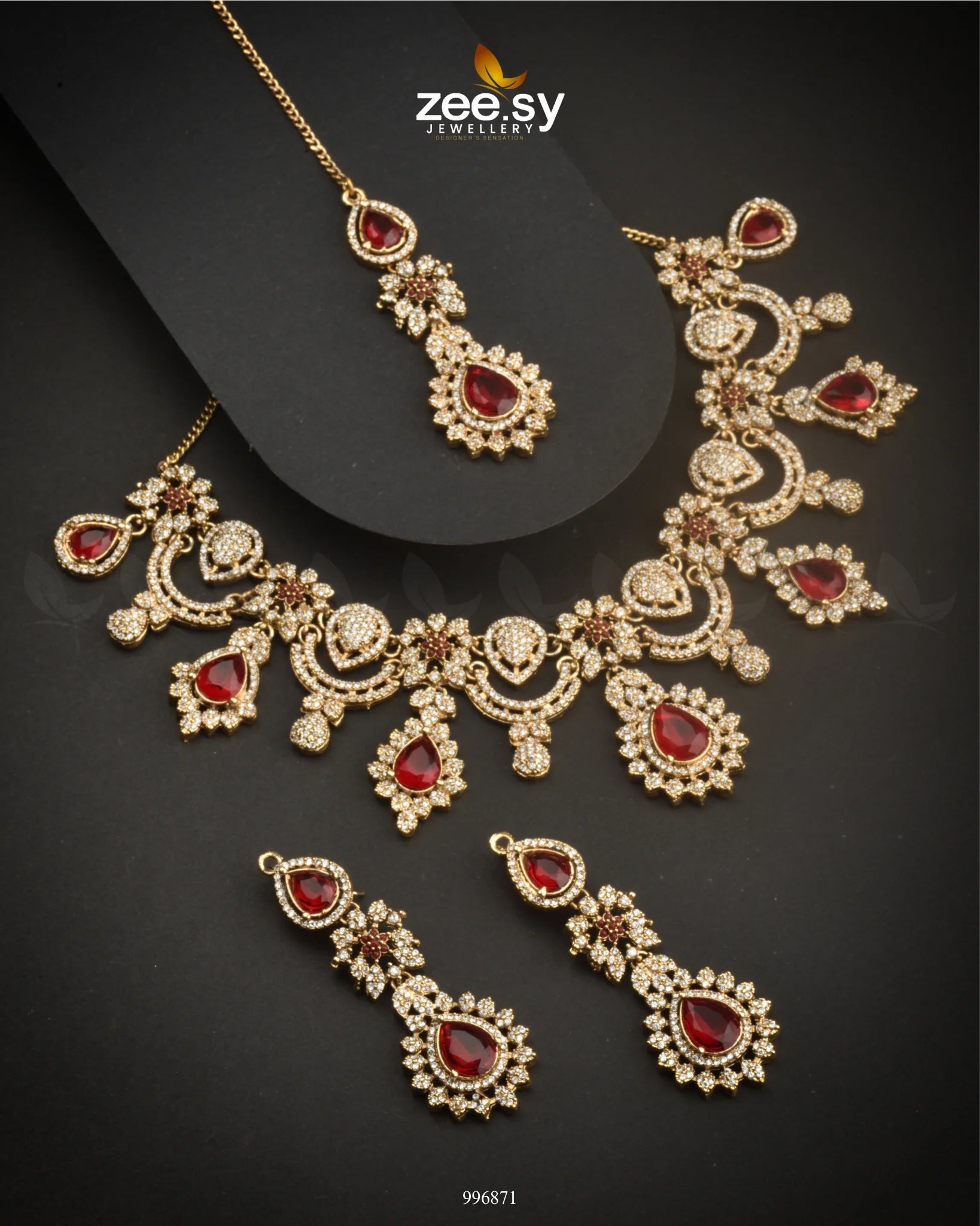 Marigold Necklace set Red - Zeesy Jewellery