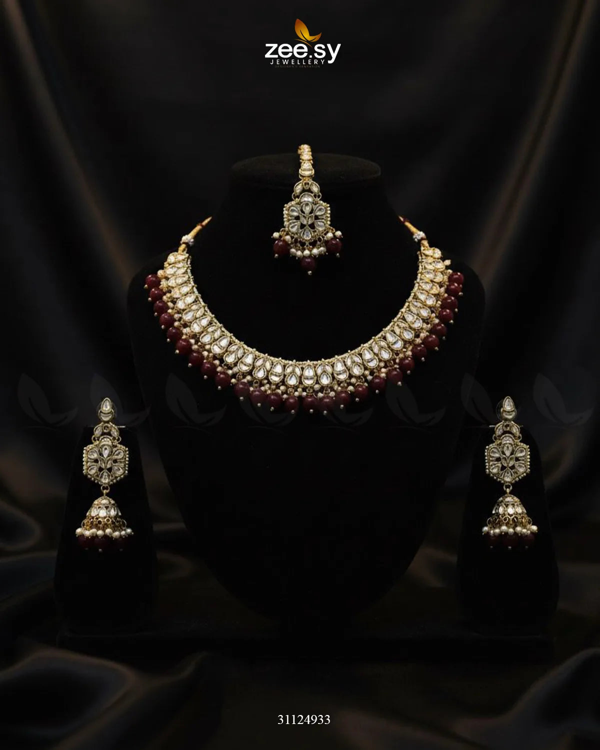 Magnificent Tonel Necklace Set Golden Red - Zeesy Jewellery