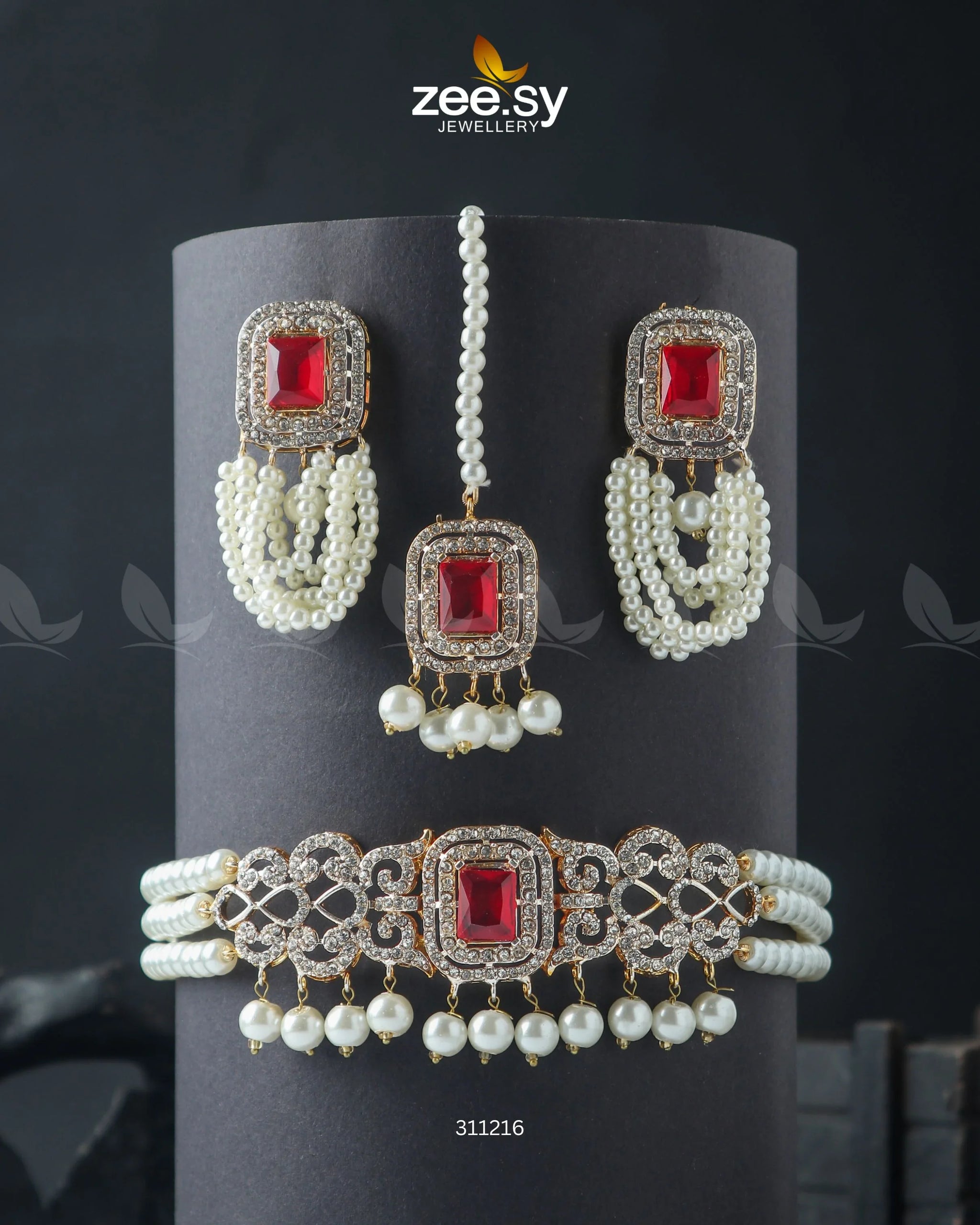 Marasim Choker Necklace Red - Zeesy Jewellery