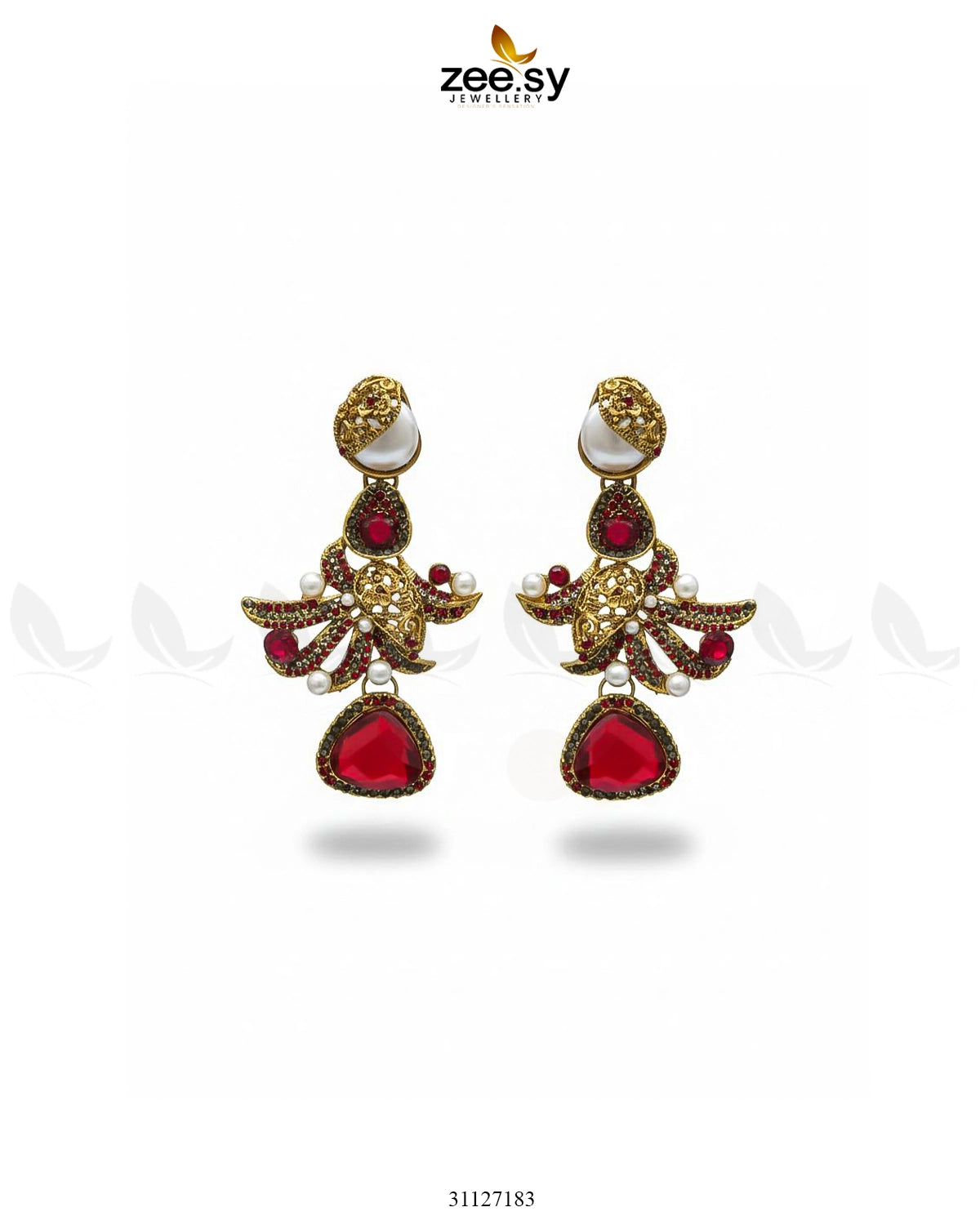 Bella Ruby Statement Drop Earrings Earrings - Zeesy Jewellery Pakistan | Premium Artificial & Imitation Jewellery