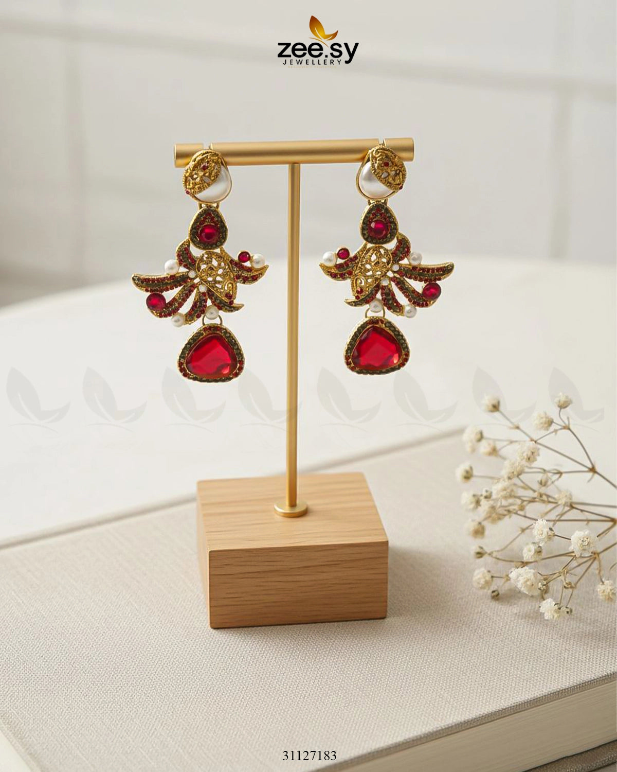 Bella Ruby Statement Drop Earrings Earrings - Zeesy Jewellery Pakistan | Premium Artificial & Imitation Jewellery