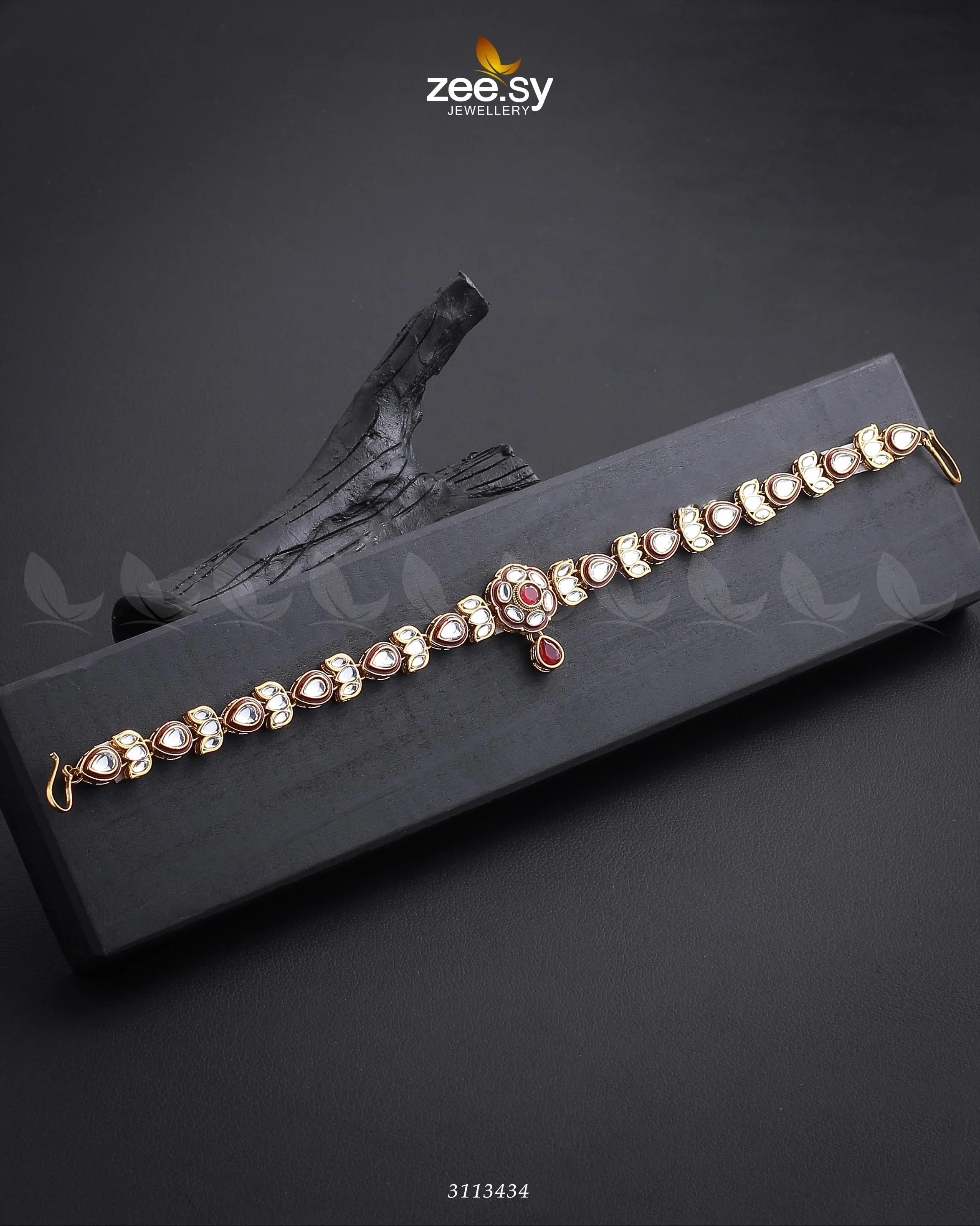 Ancerstral Sataus Sculpted Sheesh Patti Red - Zeesy Jewellery