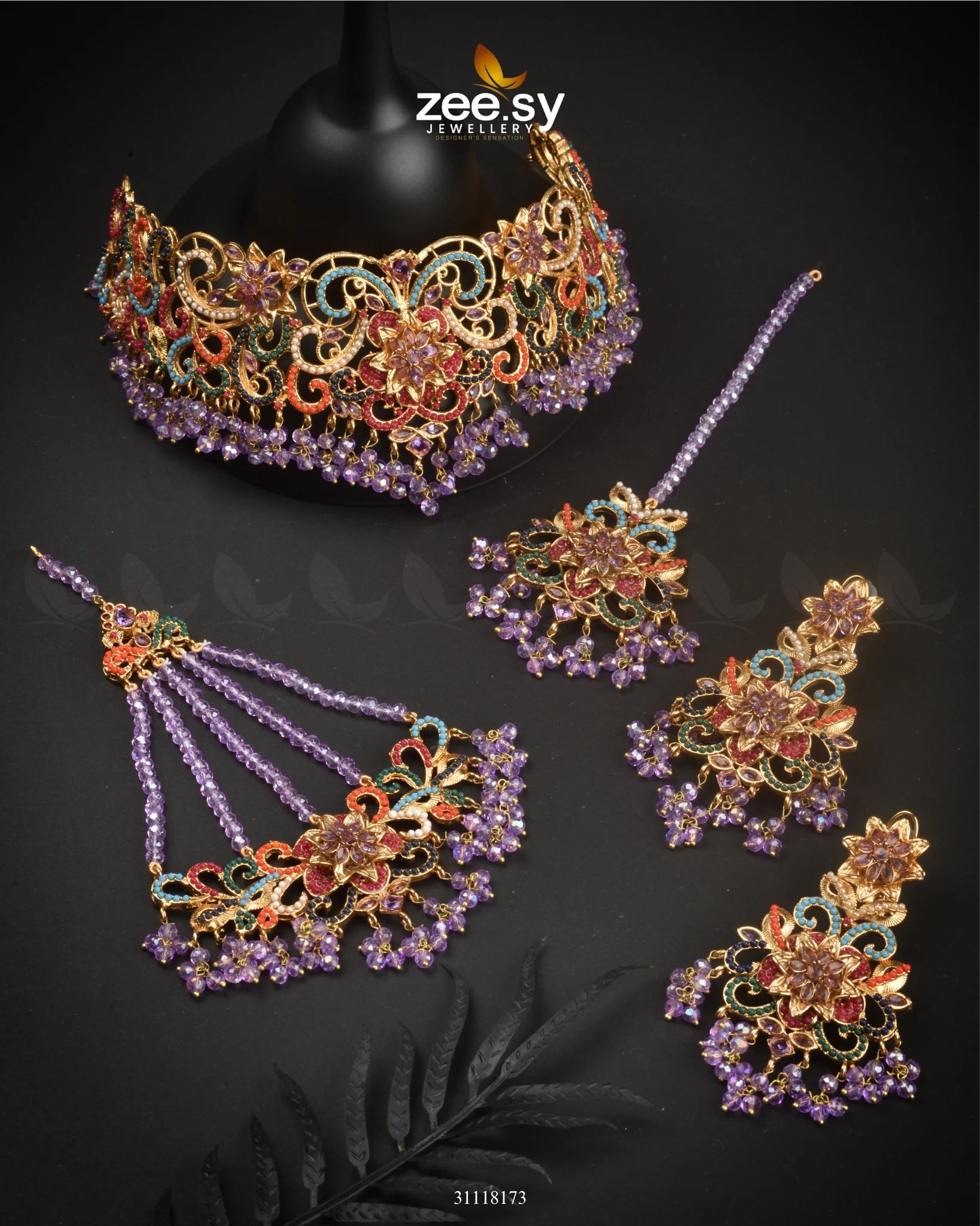 Primrose Bridal Set Purple - Zeesy Jewellery