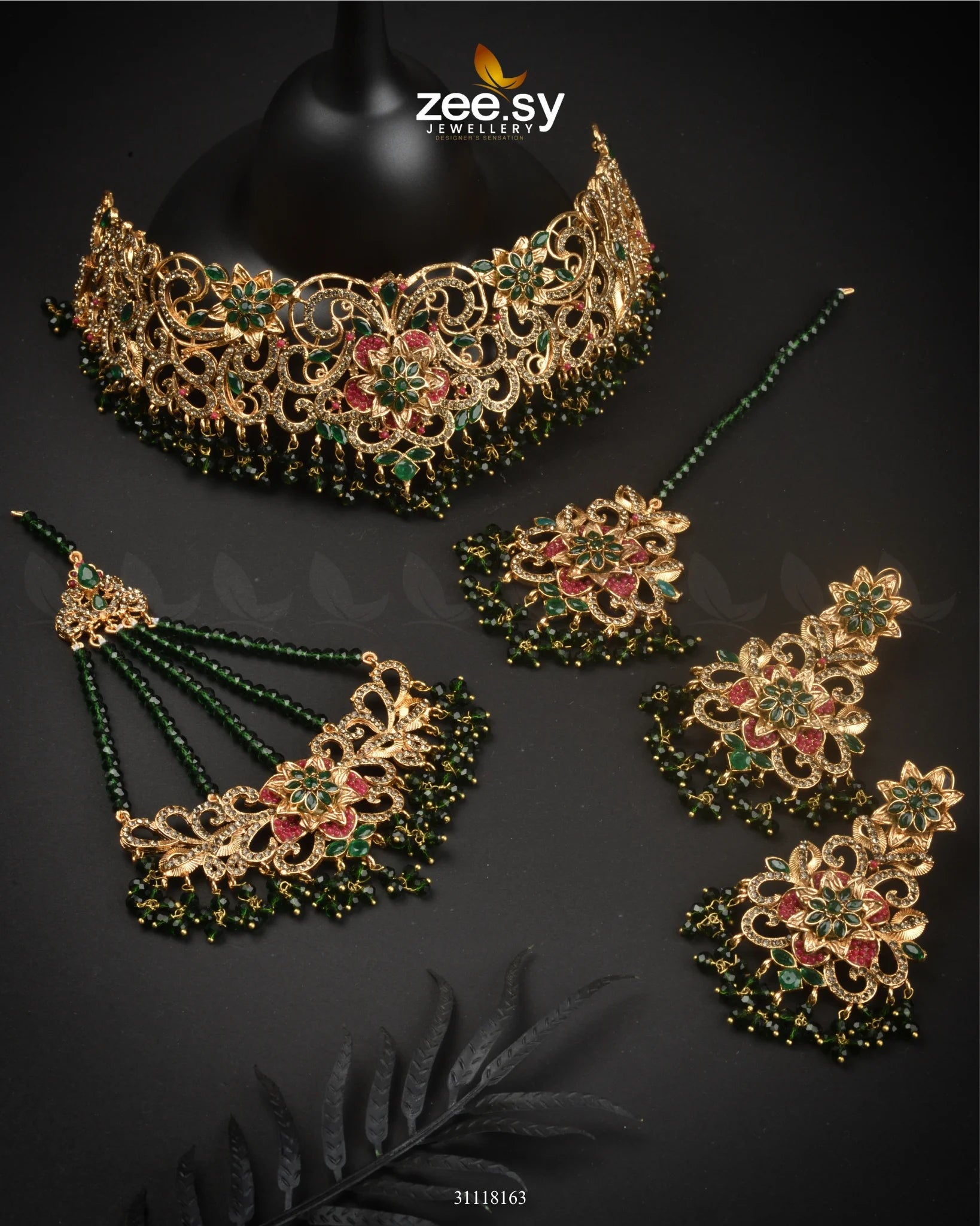 Primrose Bridal Set Green - Zeesy Jewellery