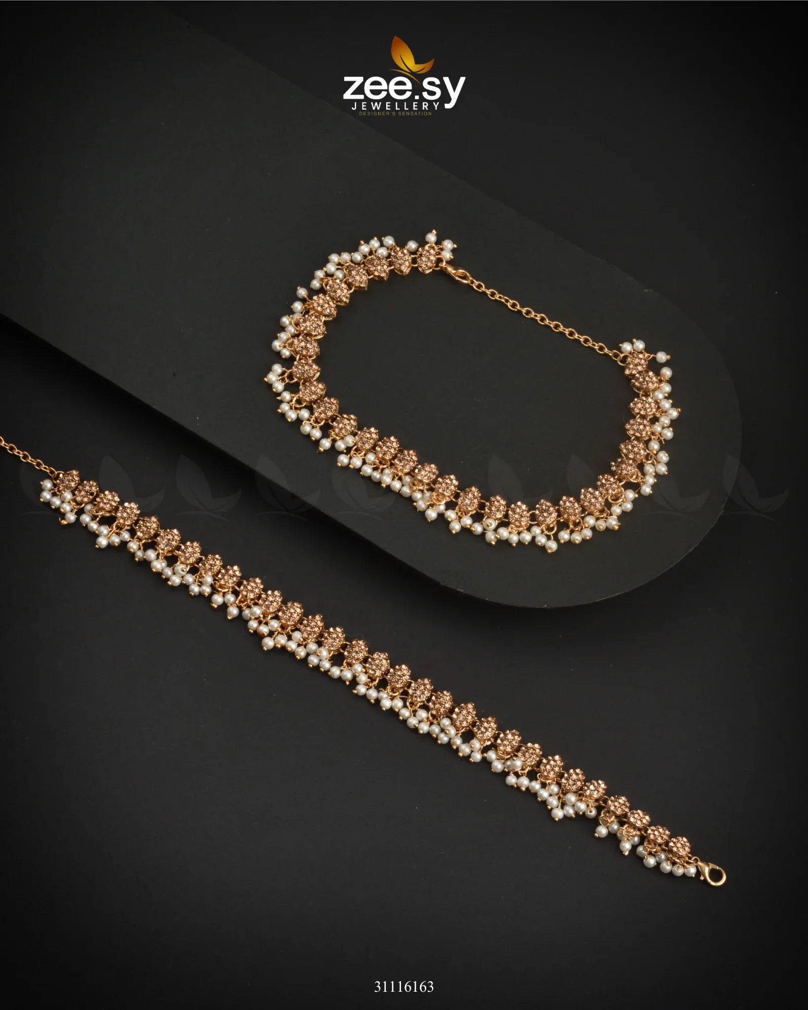 Zephyr Delicate Shimmer Anklets Champagne - Zeesy Jewellery