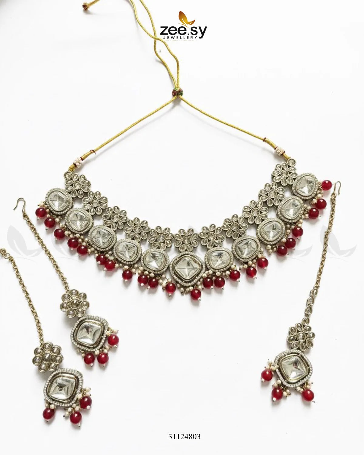 Royal Tradiitional Crystal Bridal Set Red - Zeesy Jewellery