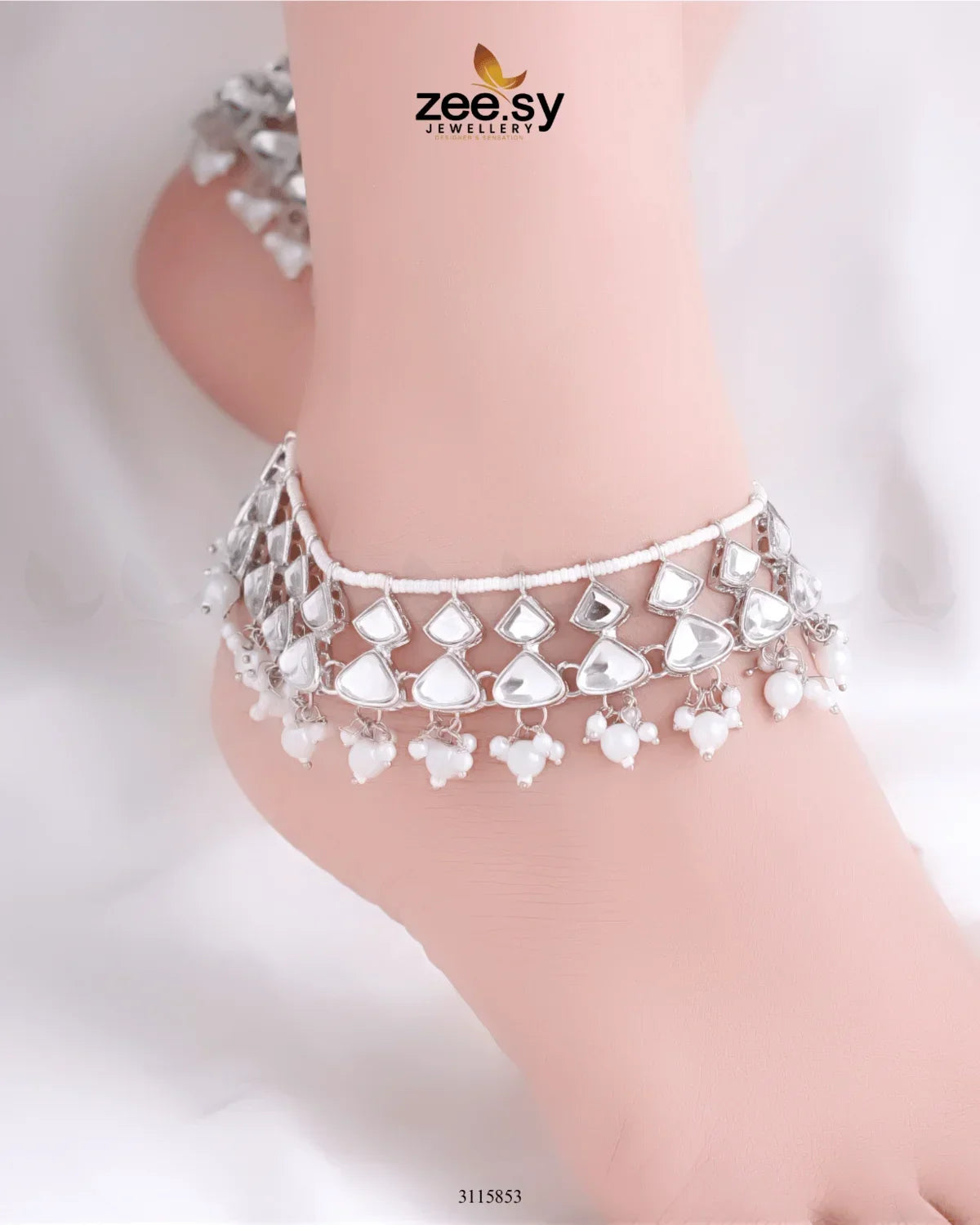 Minisha Anklets Silver White - Zeesy Jewellery