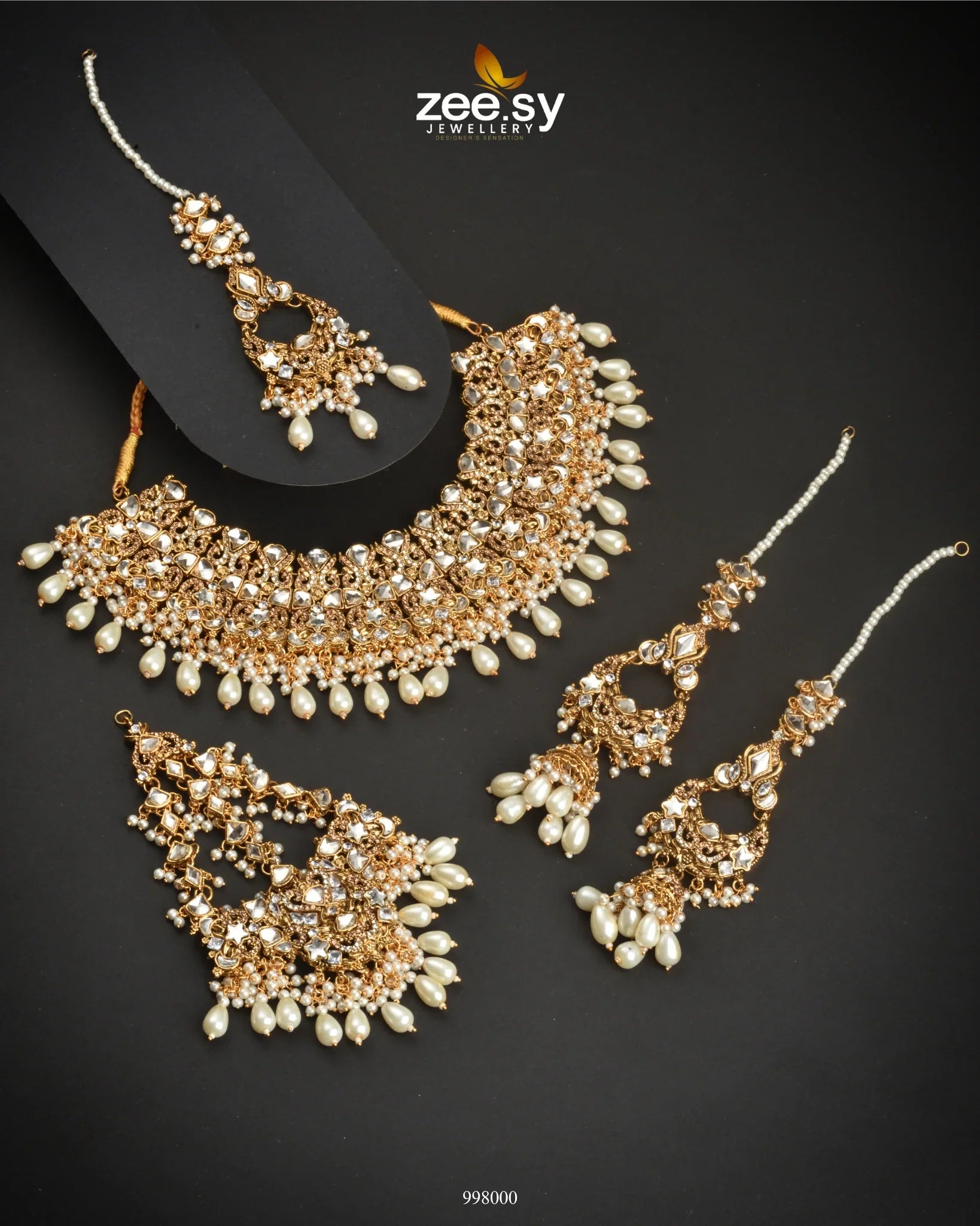 Twirling Bridal Set Pearl - Zeesy Jewellery