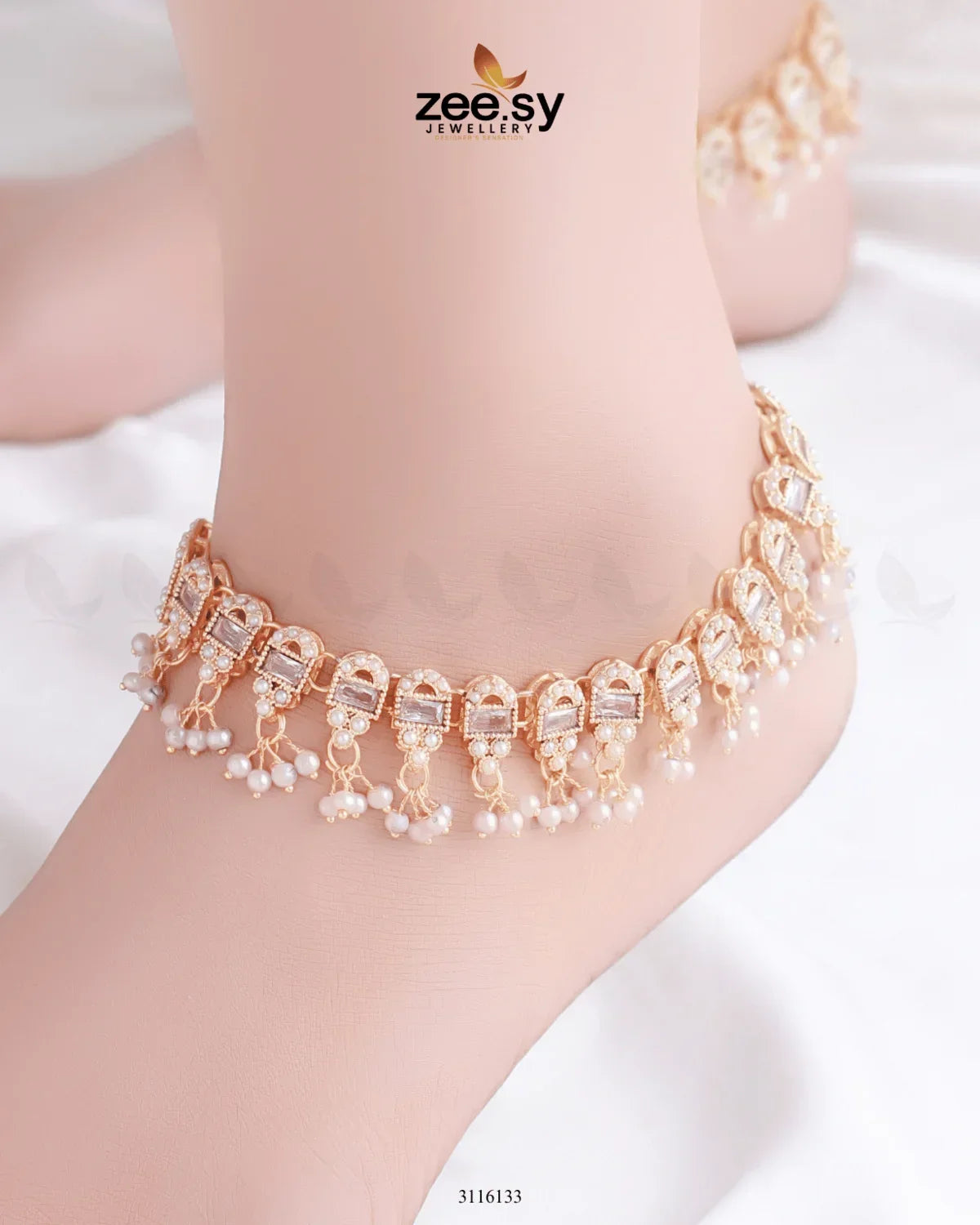 Rutilated Anklet White - Zeesy Jewellery