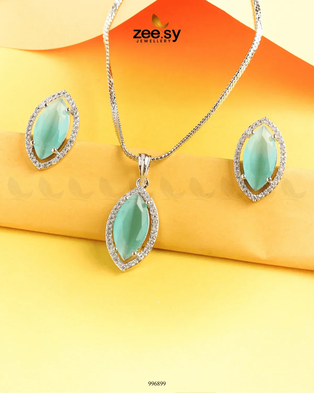 Verdant leafy Pendant Set Mint Green - Zeesy Jewellery