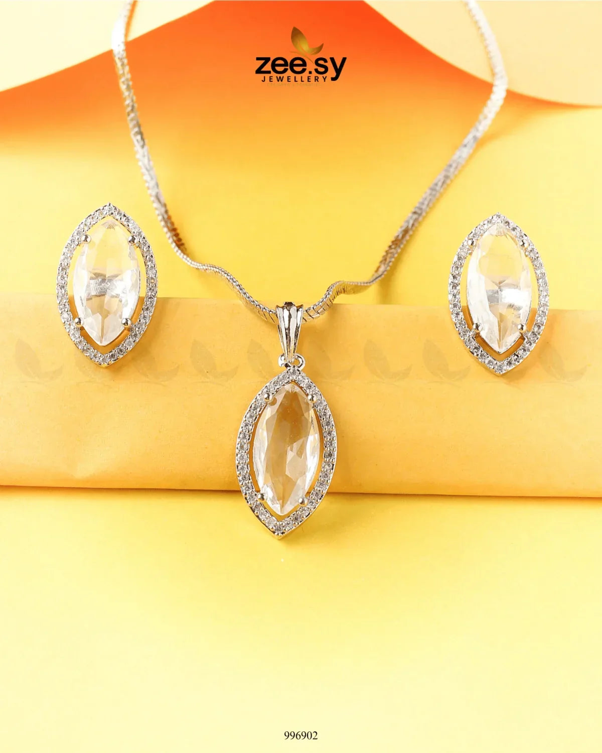 Verdant leafy Pendant Set White - Zeesy Jewellery