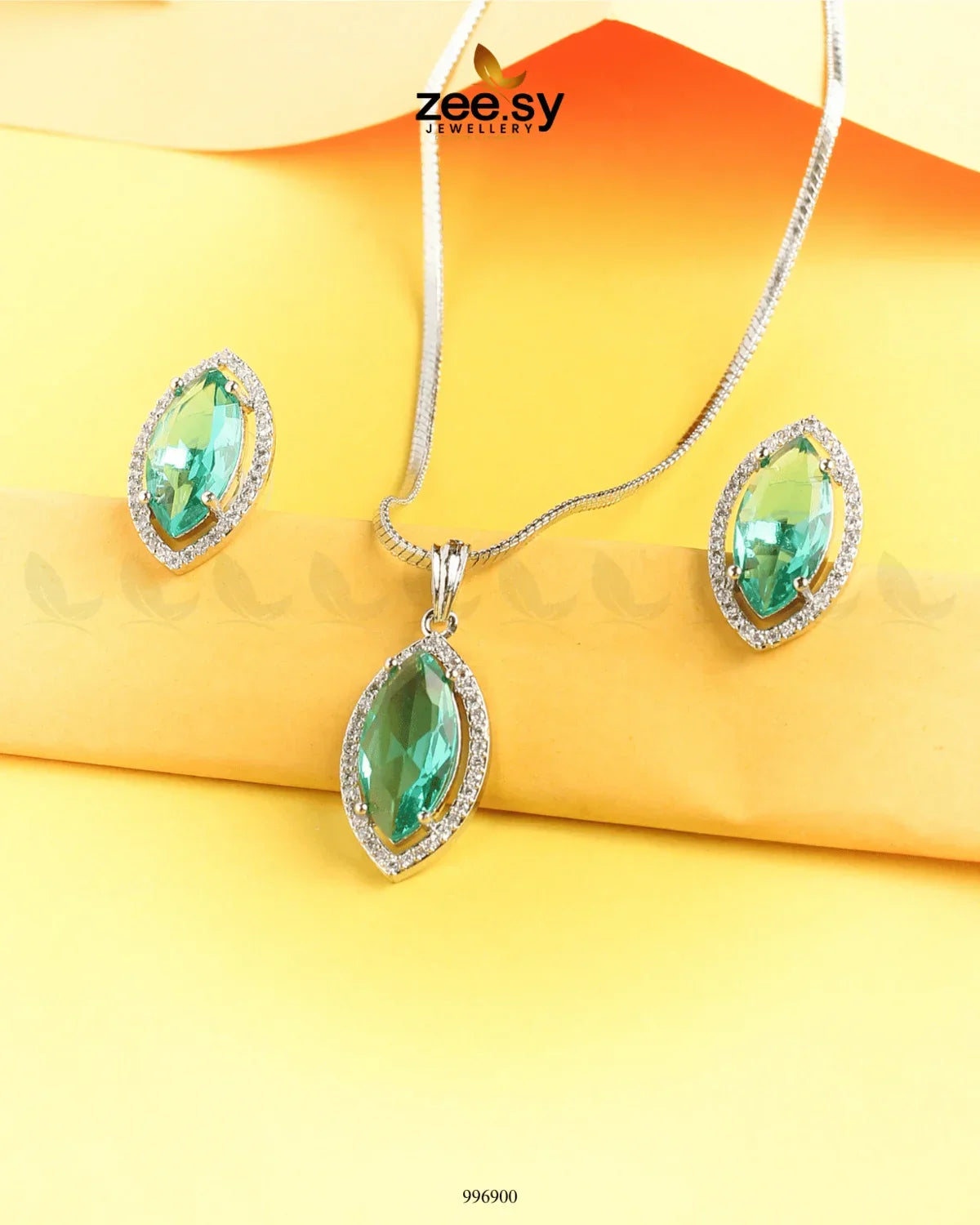 Verdant leafy Pendant Set Teal - Zeesy Jewellery