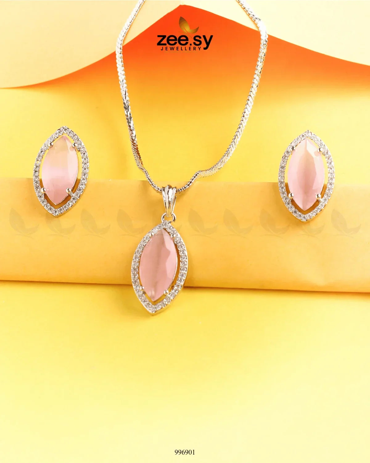 Verdant leafy Pendant Set Mint pink - Zeesy Jewellery