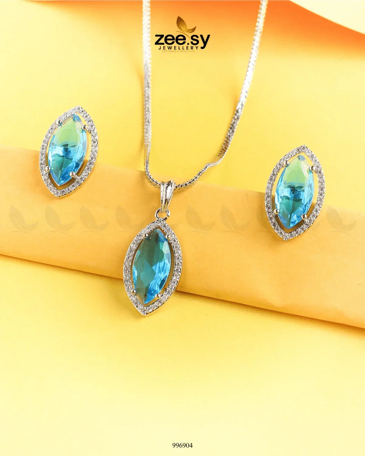 Verdant leafy Pendant Set Ocean Blue - Zeesy Jewellery