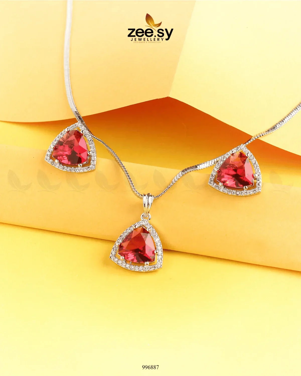 Triad Pendant Set Fuchsia - Zeesy Jewellery
