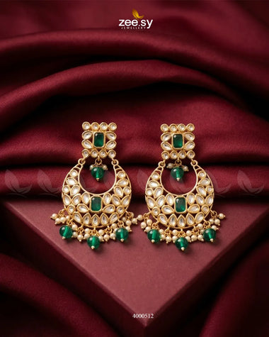 A pair of RHS09 Afsana square stone kundan earrings with intricate design and gold-tone finish.