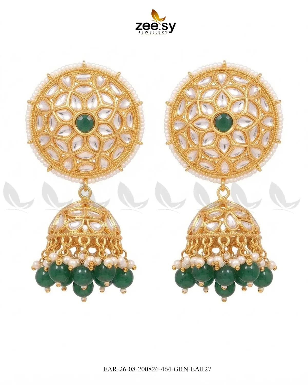 Alvira Oversized Kundan Jhumki Earrings Earrings - Zeesy Jewellery Pakistan | Premium Artificial & Imitation Jewellery