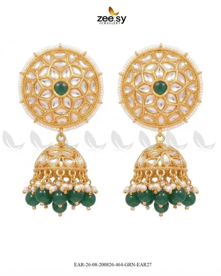 Alvira Oversized Kundan Jhumki Earrings Earrings - Zeesy Jewellery Pakistan | Premium Artificial & Imitation Jewellery