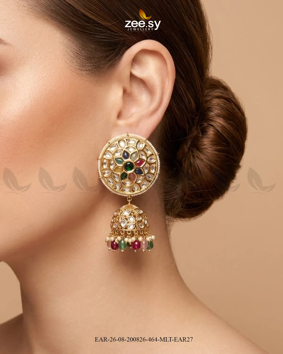 Alvira Oversized Kundan Jhumki Earrings Earrings - Zeesy Jewellery Pakistan | Premium Artificial & Imitation Jewellery