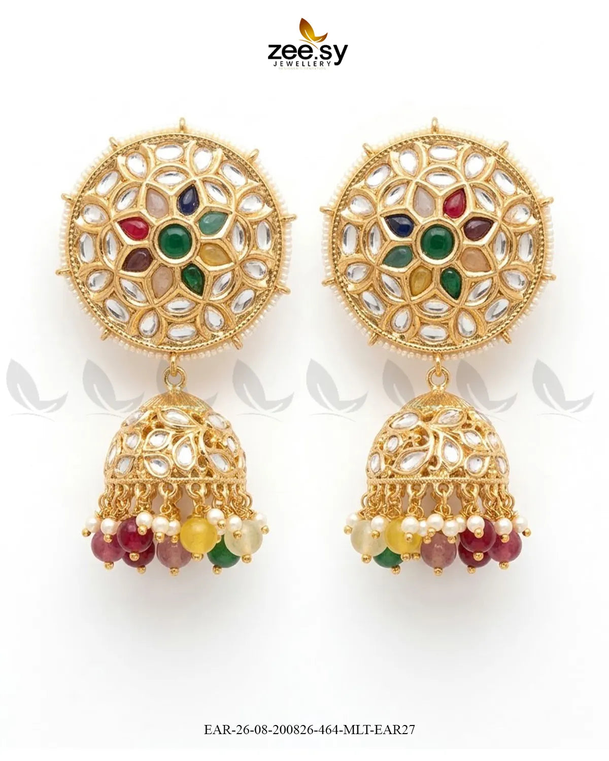 Alvira Oversized Kundan Jhumki Earrings Earrings - Zeesy Jewellery Pakistan | Premium Artificial & Imitation Jewellery