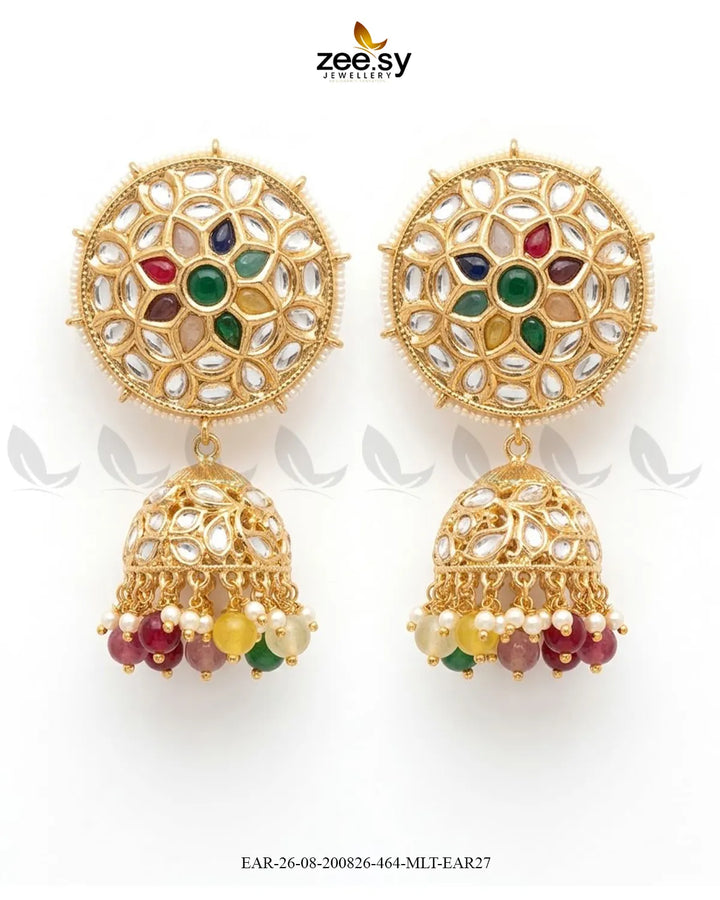 Alvira Oversized Kundan Jhumki Earrings Earrings - Zeesy Jewellery Pakistan | Premium Artificial & Imitation Jewellery