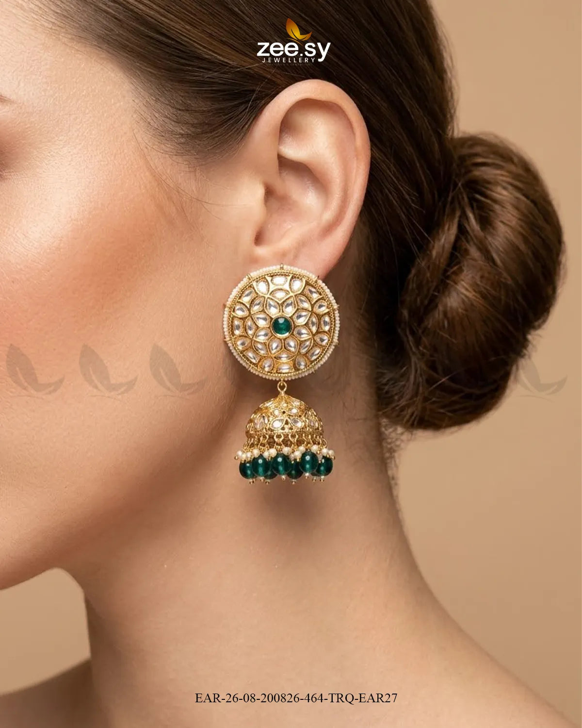 Alvira Oversized Kundan Jhumki Earrings Earrings - Zeesy Jewellery Pakistan | Premium Artificial & Imitation Jewellery