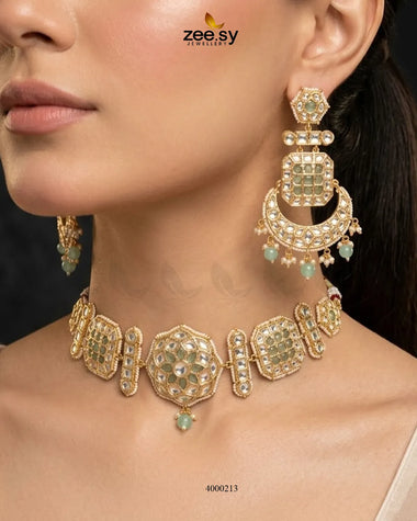 Amber pearl drop necklace set featuring mint and green beads, elegant jewelry by RHS09 with a delicate design.