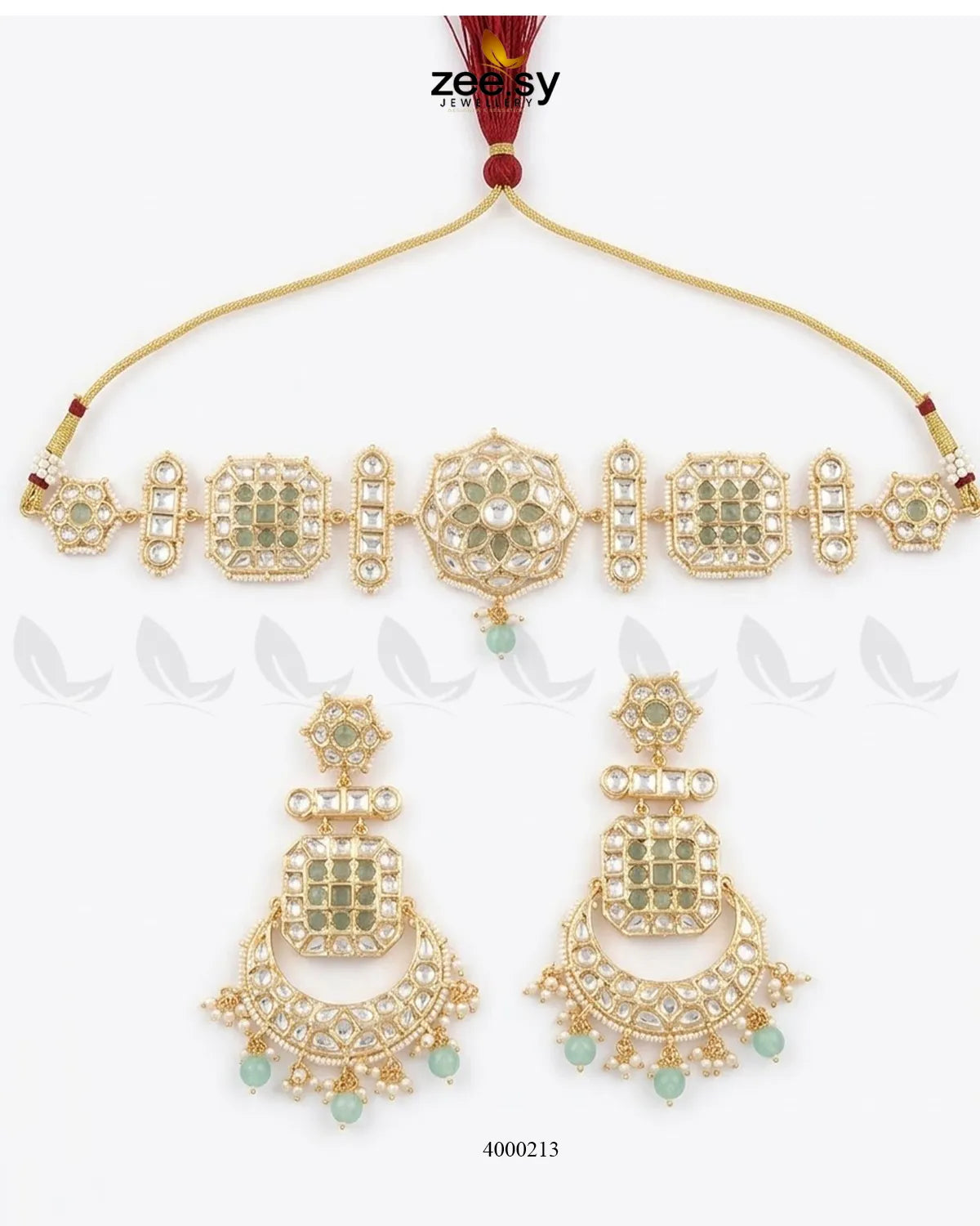 Amber pearl drop necklace set with mint and green beads, featuring elegant RHS09 jewelry design for women.