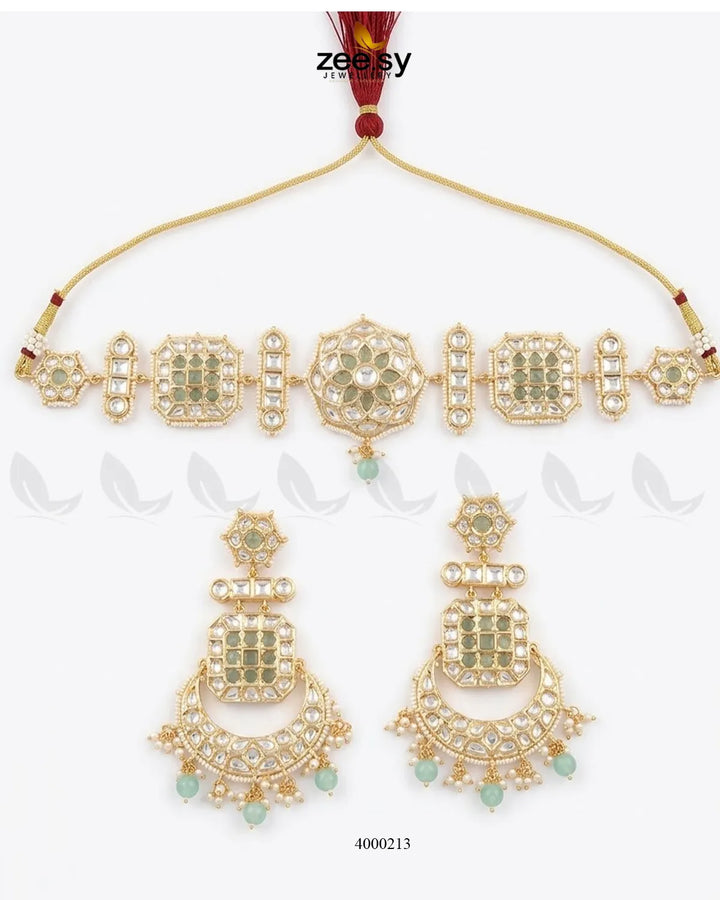 Amber pearl drop necklace set with mint and green beads, featuring elegant RHS09 jewelry design for women.