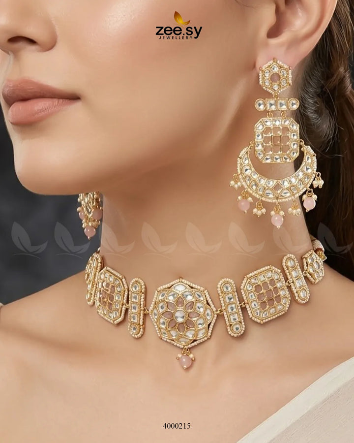 Amber pearl drop necklace set featuring mint pink accents, elegant jewelry by RHS09 with delicate pearl drops.