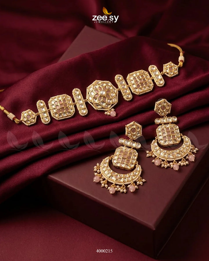 Amber Pearl Drop Necklace Set by RHS09 featuring mint pink and gold accents, elegant jewelry for special occasions.