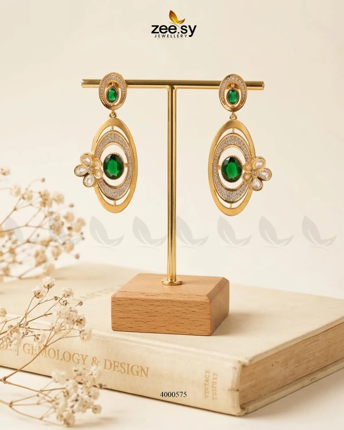 Ameera gemstone drop earrings with vibrant green stones set in silver, featuring elegant dangle design for women.