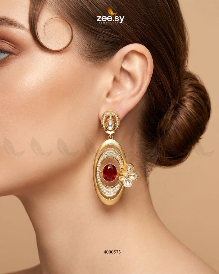RHS09 Ameera gemstone drop earrings featuring red ruby stones and a dangling design