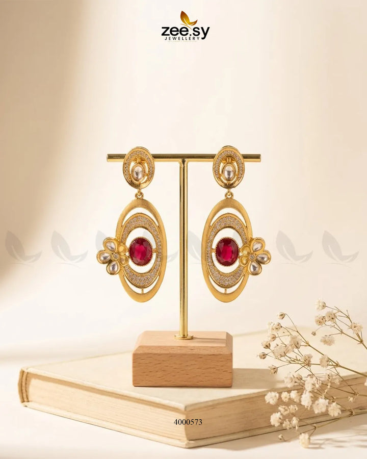 RHS09 Ameera gemstone drop earrings featuring red ruby stones in a dangling design