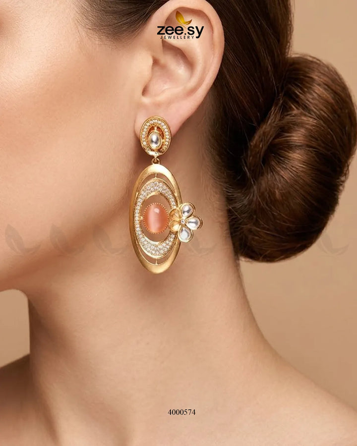A pair of RHS09 Ameera gemstone drop earrings featuring mint and pink stones with gold-tone hooks, elegant jewelry for special occasions.